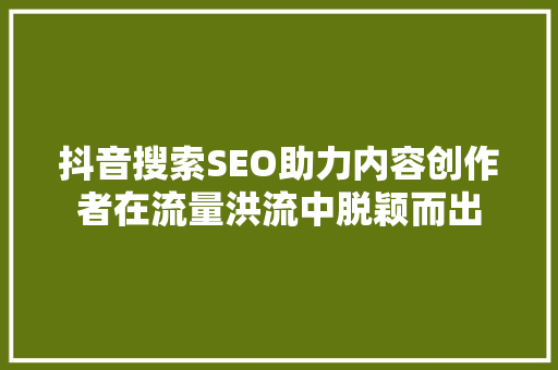 抖音搜索SEO助力内容创作者在流量洪流中脱颖而出