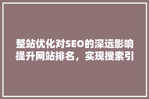 整站优化对SEO的深远影响提升网站排名，实现搜索引擎营销新高度