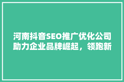 河南抖音SEO推广优化公司助力企业品牌崛起，领跑新媒体营销