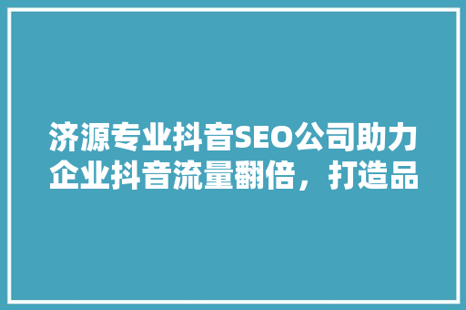 济源专业抖音SEO公司助力企业抖音流量翻倍，打造品牌影响力新高度