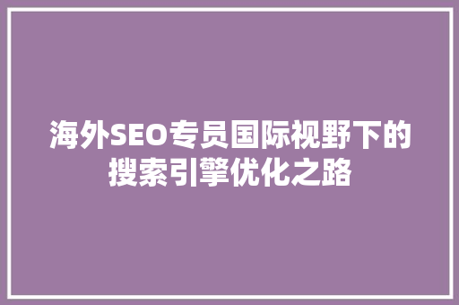 海外SEO专员国际视野下的搜索引擎优化之路