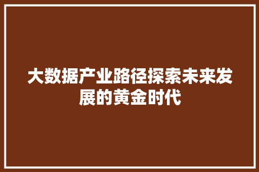 大数据产业路径探索未来发展的黄金时代  第1张