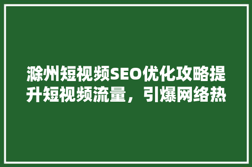 滁州短视频SEO优化攻略提升短视频流量，引爆网络热度