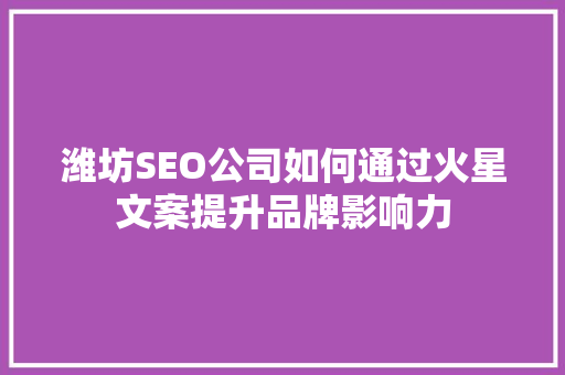 潍坊SEO公司如何通过火星文案提升品牌影响力