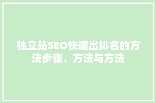 独立站SEO快速出排名的方法步骤、方法与方法