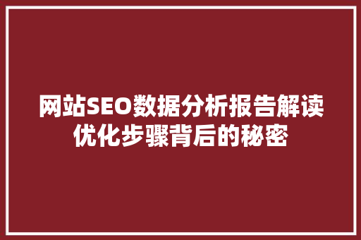 网站SEO数据分析报告解读优化步骤背后的秘密