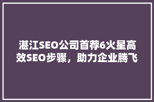 湛江SEO公司首荐6火星高效SEO步骤，助力企业腾飞