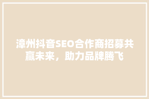 漳州抖音SEO合作商招募共赢未来，助力品牌腾飞