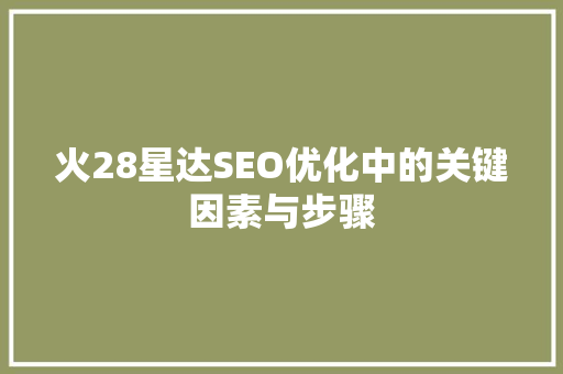 火28星达SEO优化中的关键因素与步骤