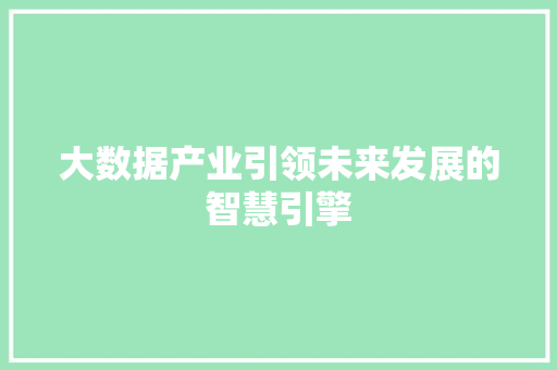 大数据产业引领未来发展的智慧引擎