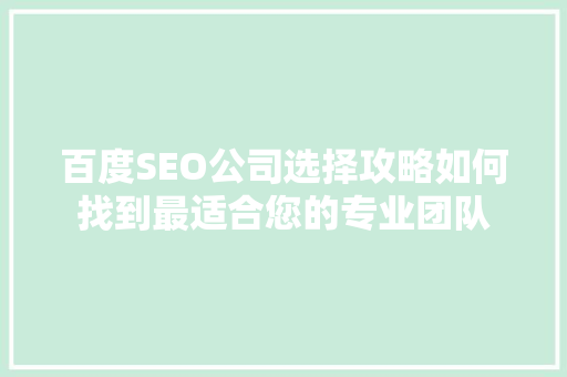 百度SEO公司选择攻略如何找到最适合您的专业团队