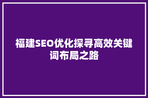 福建SEO优化探寻高效关键词布局之路