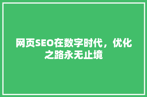 网页SEO在数字时代，优化之路永无止境