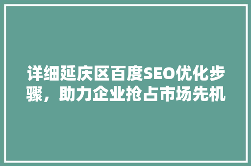 详细延庆区百度SEO优化步骤，助力企业抢占市场先机