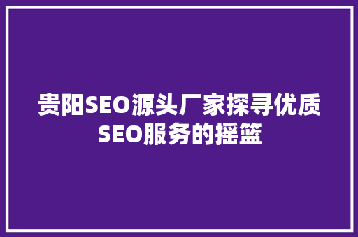 贵阳SEO源头厂家探寻优质SEO服务的摇篮