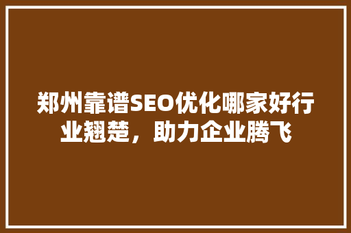 郑州靠谱SEO优化哪家好行业翘楚，助力企业腾飞