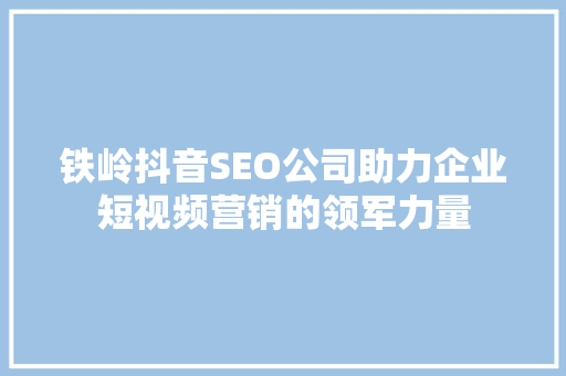 铁岭抖音SEO公司助力企业短视频营销的领军力量
