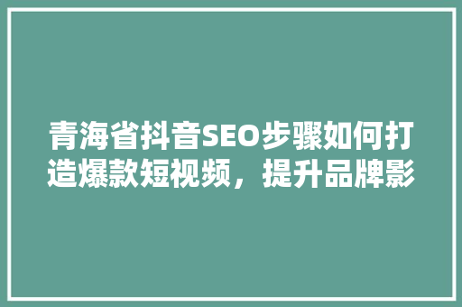 青海省抖音SEO步骤如何打造爆款短视频，提升品牌影响力