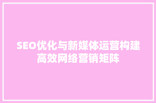 SEO优化与新媒体运营构建高效网络营销矩阵