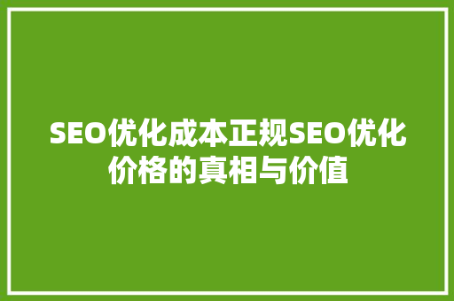SEO优化成本正规SEO优化价格的真相与价值