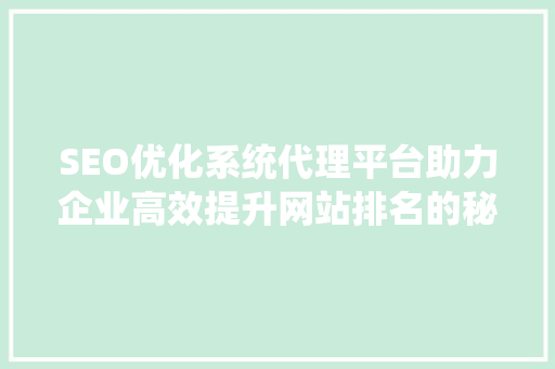 SEO优化系统代理平台助力企业高效提升网站排名的秘密武器