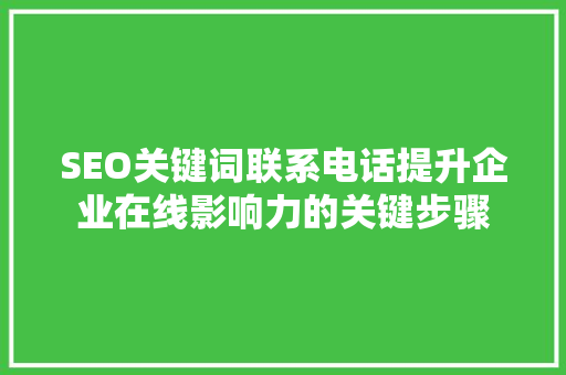 SEO关键词联系电话提升企业在线影响力的关键步骤