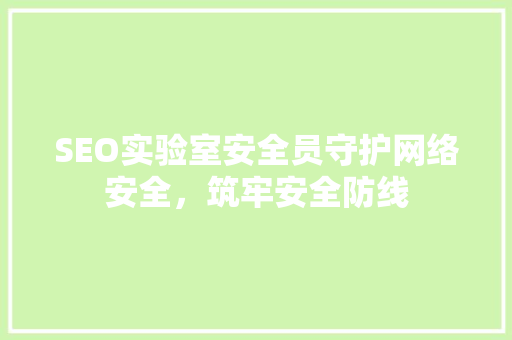 SEO实验室安全员守护网络安全，筑牢安全防线