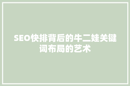 SEO快排背后的牛二娃关键词布局的艺术