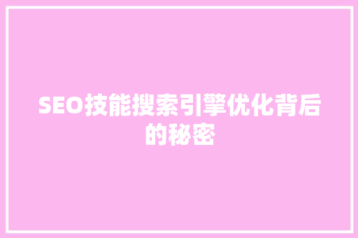 SEO技能搜索引擎优化背后的秘密