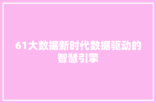 61大数据新时代数据驱动的智慧引擎