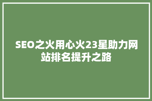 SEO之火用心火23星助力网站排名提升之路  第1张
