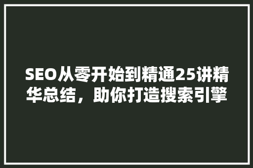 SEO从零开始到精通25讲精华总结，助你打造搜索引擎优化高手