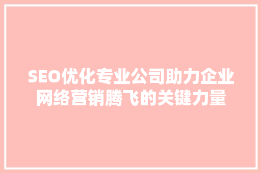 SEO优化专业公司助力企业网络营销腾飞的关键力量