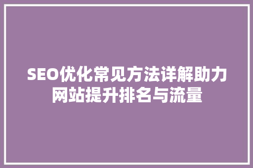 SEO优化常见方法详解助力网站提升排名与流量