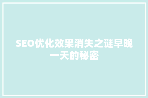 SEO优化效果消失之谜早晚一天的秘密  第1张