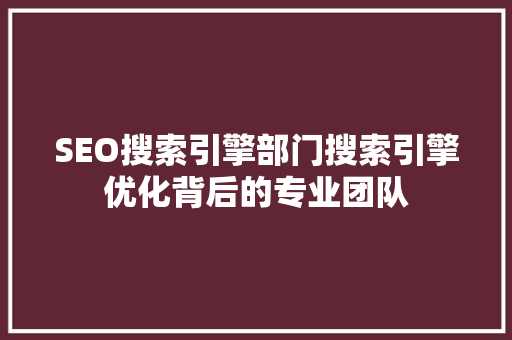 SEO搜索引擎部门搜索引擎优化背后的专业团队