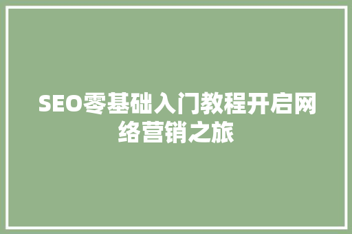 SEO零基础入门教程开启网络营销之旅