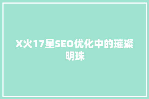 X火17星SEO优化中的璀璨明珠
