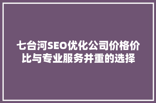 七台河SEO优化公司价格价比与专业服务并重的选择