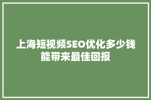 上海短视频SEO优化多少钱能带来最佳回报