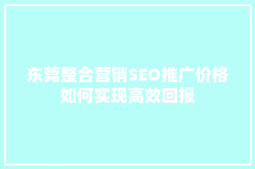 东莞整合营销SEO推广价格如何实现高效回报