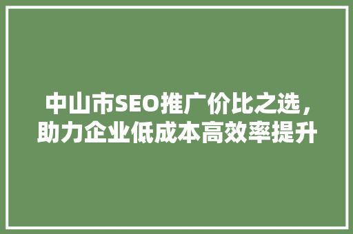 中山市SEO推广价比之选，助力企业低成本高效率提升网络知名度
