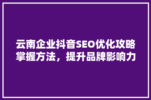 云南企业抖音SEO优化攻略掌握方法，提升品牌影响力