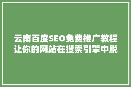 云南百度SEO免费推广教程让你的网站在搜索引擎中脱颖而出