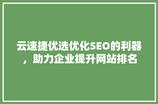 云速捷优选优化SEO的利器，助力企业提升网站排名