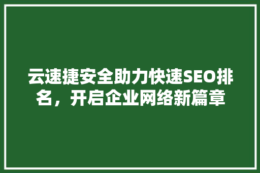 云速捷安全助力快速SEO排名，开启企业网络新篇章