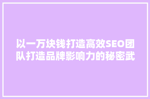 以一万块钱打造高效SEO团队打造品牌影响力的秘密武器