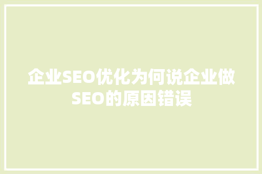 企业SEO优化为何说企业做SEO的原因错误