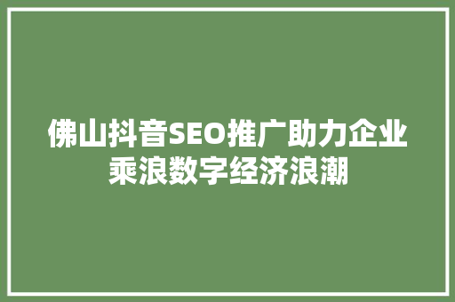 佛山抖音SEO推广助力企业乘浪数字经济浪潮