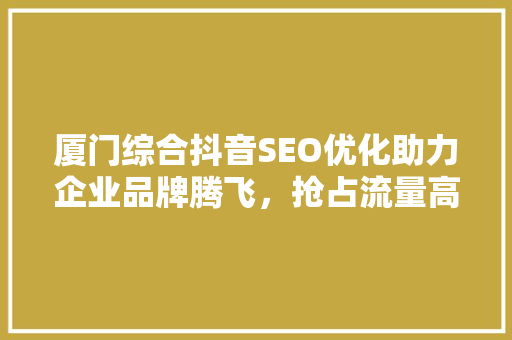 厦门综合抖音SEO优化助力企业品牌腾飞，抢占流量高地